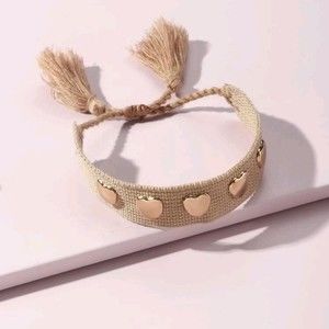 Indie Beige Rivet & Tassel Decor Heart Bracelet